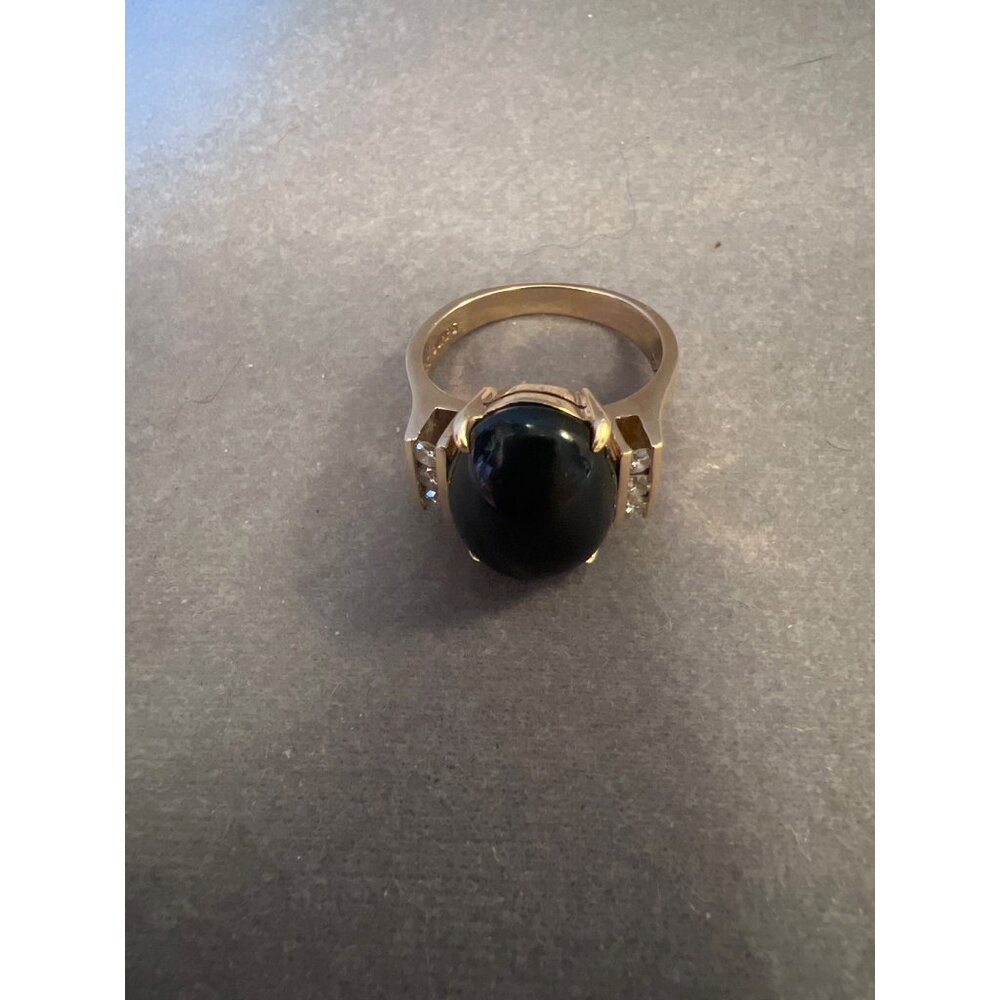 Gump's 14K Gold Oval Nephrite & Diamond Accent Cocktail Ring For Women 8.75 - Picture 13 of 14